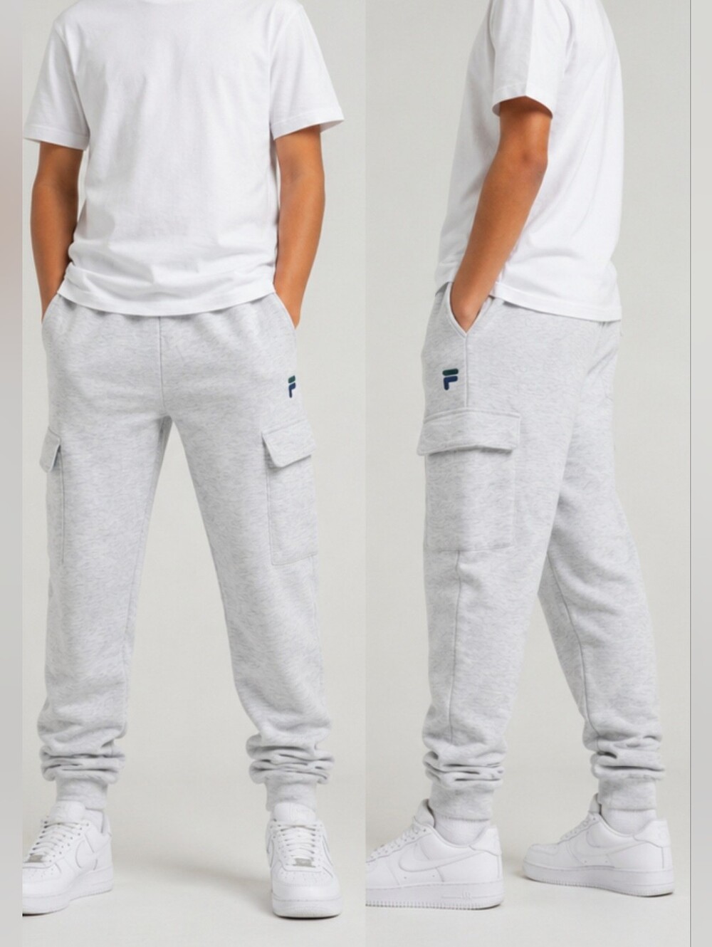FILA Kids' Big Boys Heather Grey Cargo Fleece Joggers Large 14-16yrs